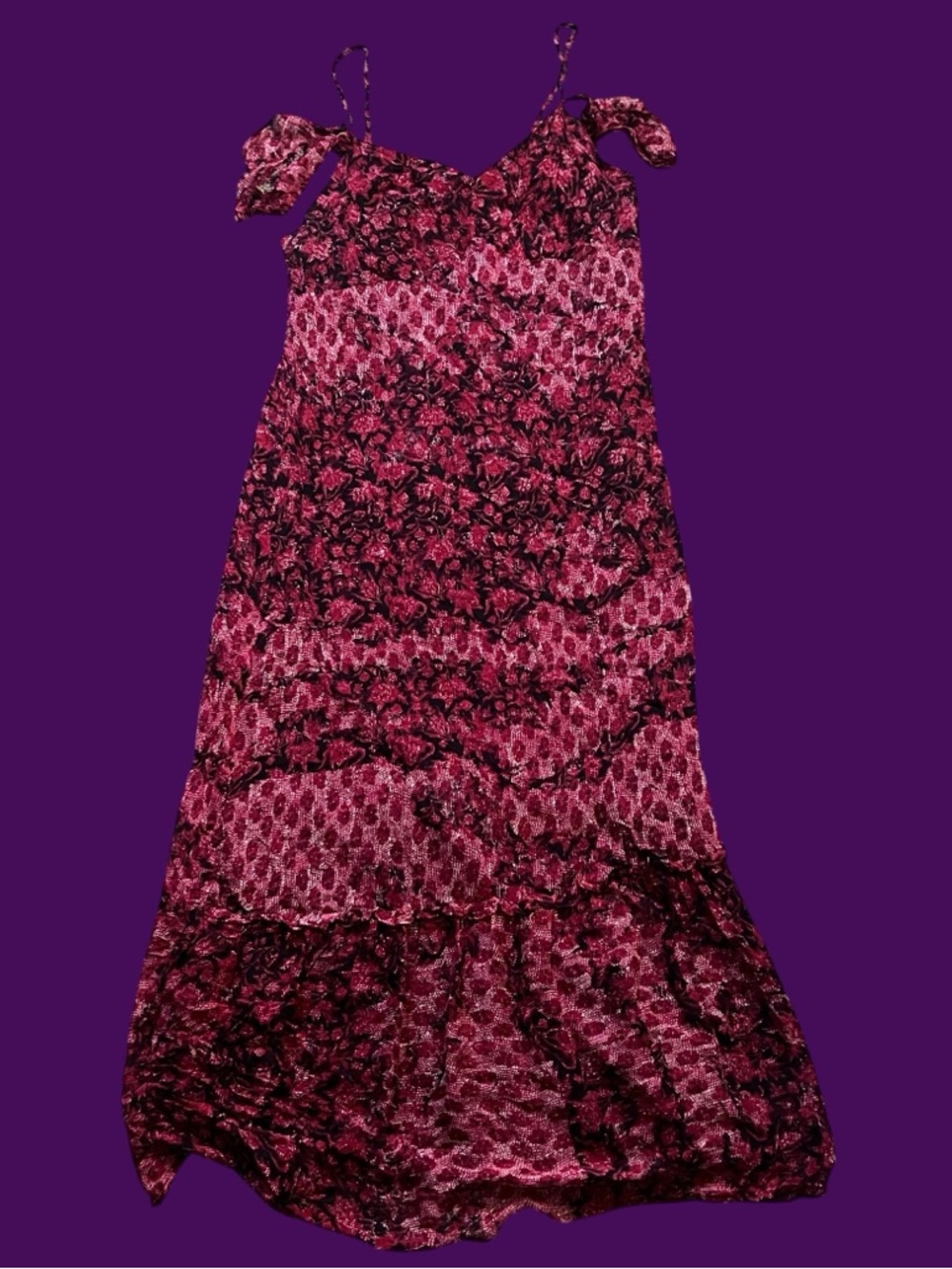 2010s Lucky Brand Pink and Black Floral Maxi Dress from Boho Whimsygoth NWT